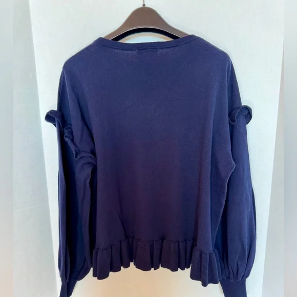 Ulla Johnson Navy Ruffle Cotton/Cashmere Sweater